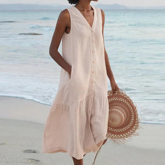 Vestido camisero sin mangas con escote en V