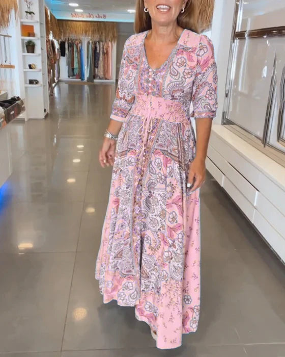Vestido de fiesta con escote en V y mangas 3/4