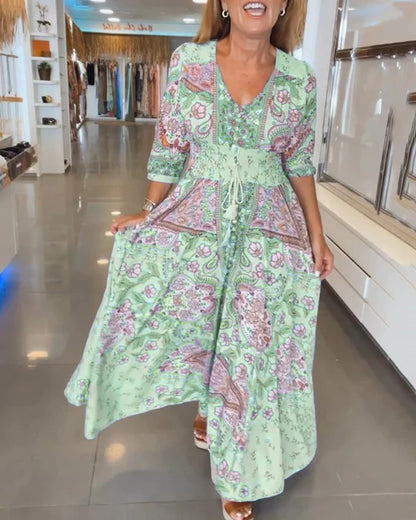 Vestido de fiesta con escote en V y mangas 3/4