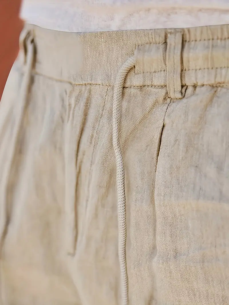 Pantalones anchos de lino con cordón para mujer, ligeros y transpirables para verano o viaje