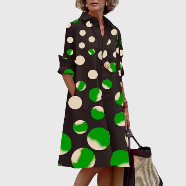 Vestido elegante con botones frontales, cuello camisero y bolsillos laterales para mujer, ligero y versátil para oficina o diario