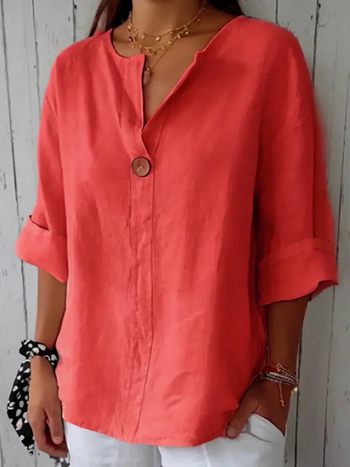 Blusa casual con escote en V para mujer, ligera y versátil para diario