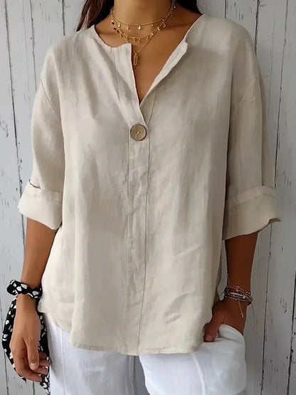 Blusa casual con escote en V para mujer, ligera y versátil para diario