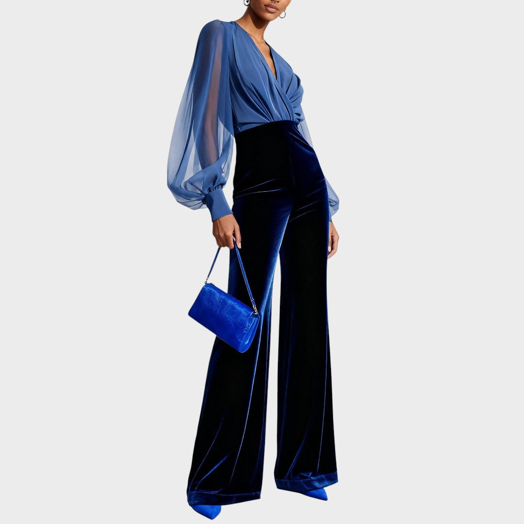Grimelda | Mono de Terciopelo con Escote en V y Diseño Elegante para Mujer