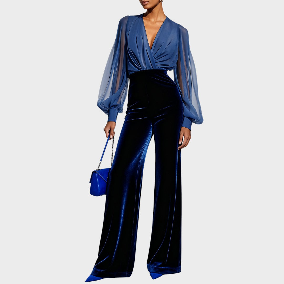 Grimelda | Mono de Terciopelo con Escote en V y Diseño Elegante para Mujer