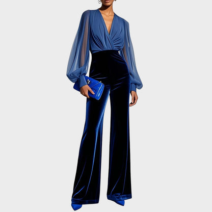 Grimelda | Mono de Terciopelo con Escote en V y Diseño Elegante para Mujer