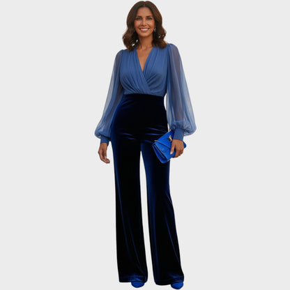 Grimelda | Mono de Terciopelo con Escote en V y Diseño Elegante para Mujer