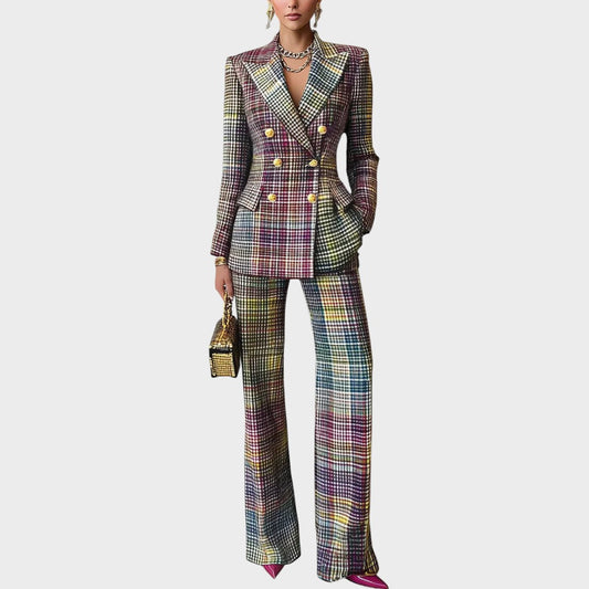 Haily | Conjunto de Traje con Estampado Colorido y Diseño de Sastrería Impecable para Mujer