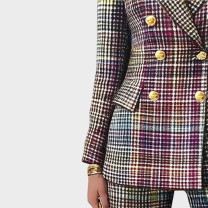 Haily | Conjunto de Traje con Estampado Colorido y Diseño de Sastrería Impecable para Mujer