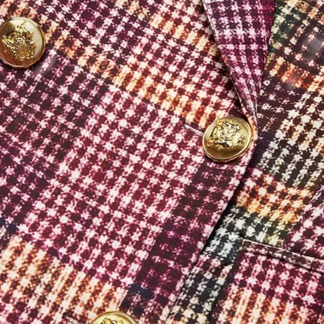 Haily | Conjunto de Traje con Estampado Colorido y Diseño de Sastrería Impecable para Mujer
