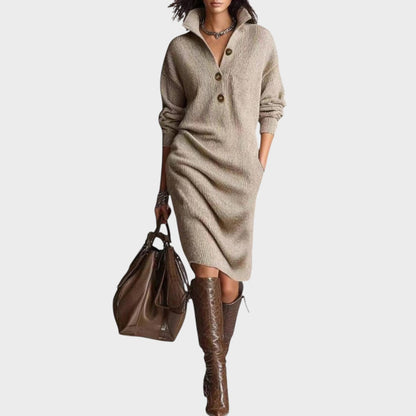 Duda | Vestido de Punto con Botones y Cuello Redondo para Mujer