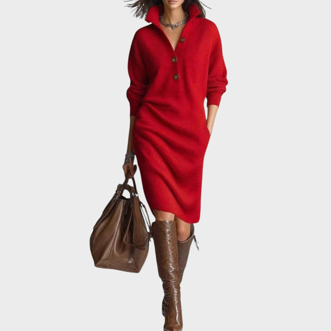 Duda | Vestido de Punto con Botones y Cuello Redondo para Mujer