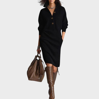 Duda | Vestido de Punto con Botones y Cuello Redondo para Mujer