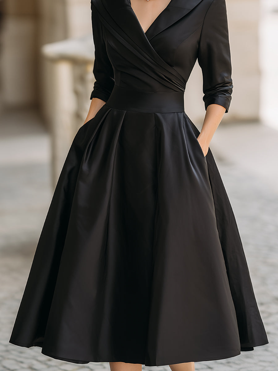Dharmay | Vestido Midi de Manga Larga con Cuello de Solapa y Corte Entallado para Mujer