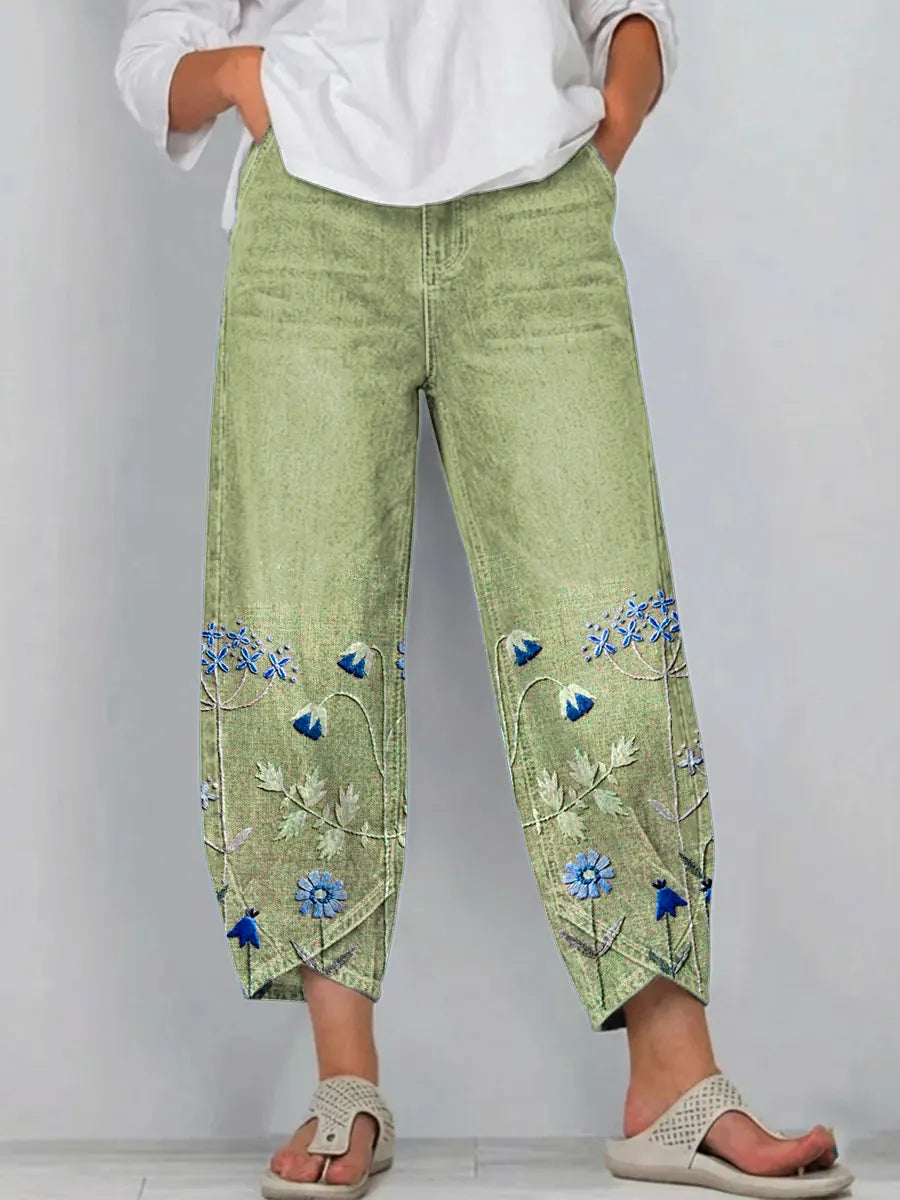 Pantalones Casuales Bordados | Estilo Artístico