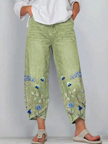 Pantalones Casuales Bordados | Estilo Artístico