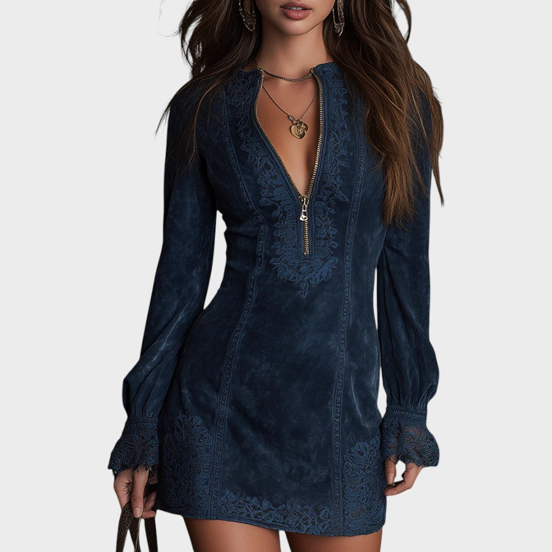 Débora | Mini Vestido de Ante con Encaje para Mujer