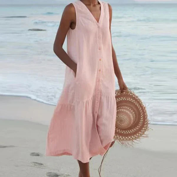 Vestido camisero sin mangas con escote en V
