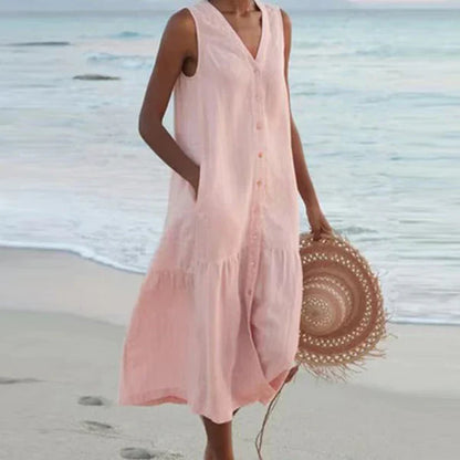 Vestido camisero sin mangas con escote en V