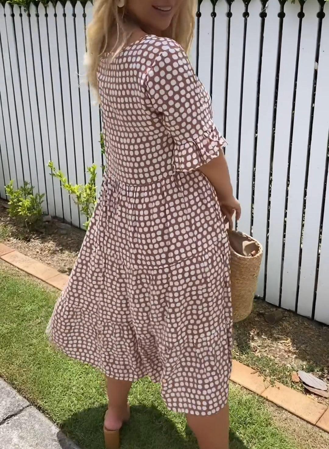 Vestido midi de manga corta para mujer, sofisticado y versátil para evento o trabajo