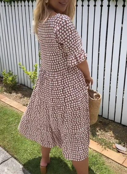 Vestido midi de manga corta para mujer, sofisticado y versátil para evento o trabajo