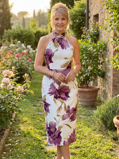 Vestido midi con estampado floral y cuello halter | Estilo Bohemio