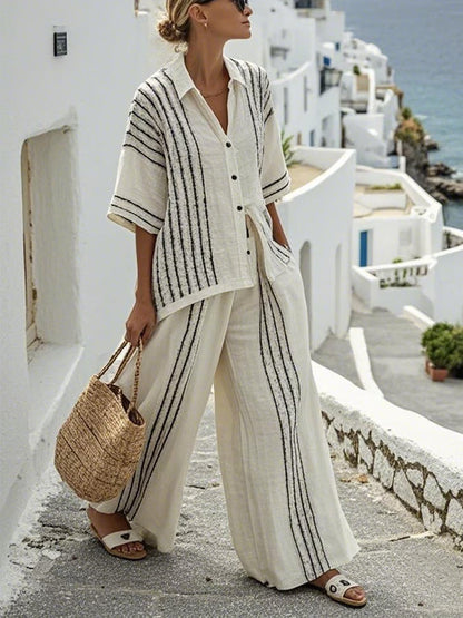 Conjunto de lino transpirable para mujer, elegante y confortable para verano