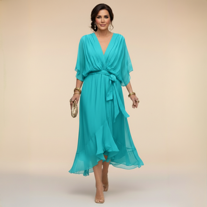 Vestido de gasa con escote en V para mujer, elegante y ligero