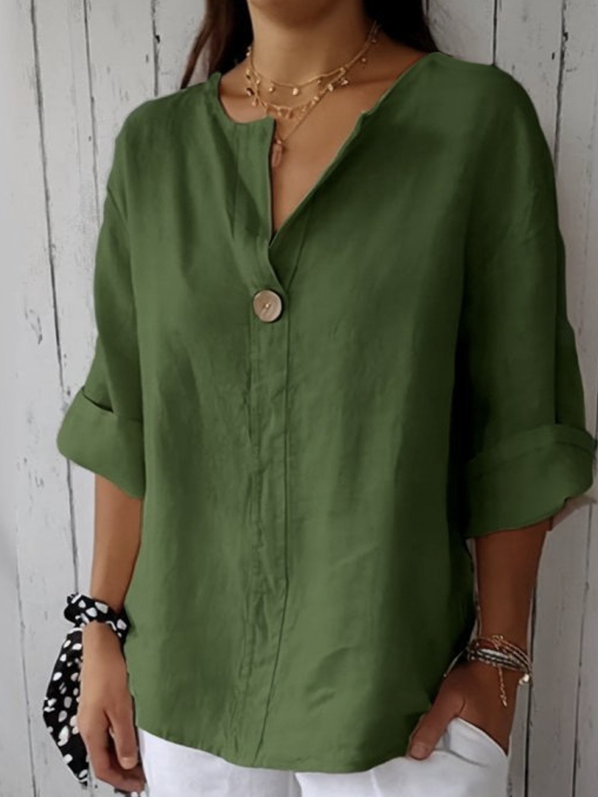 Blusa casual con escote en V para mujer, ligera y versátil para diario