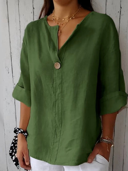 Blusa casual con escote en V para mujer, ligera y versátil para diario