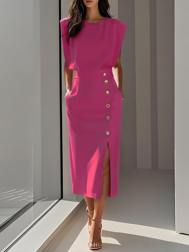 Costo | Vestido Midi con Costado y Hendidura Elegante Fiesta