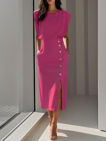 Costo | Vestido Midi con Costado y Hendidura Elegante Fiesta