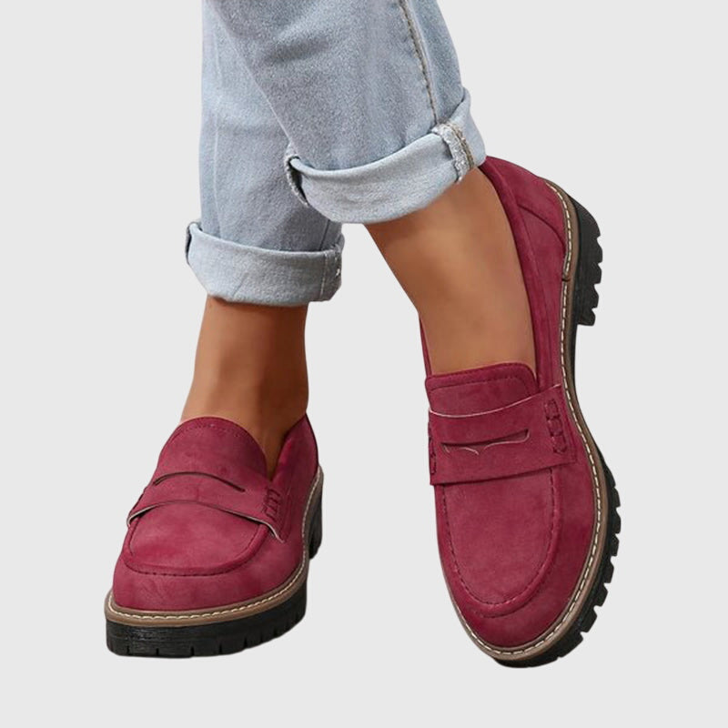 Mocasines de ante clásicos para mujer con suela robusta y plantilla cómoda, elegantes y versátiles para oficina o uso diario
