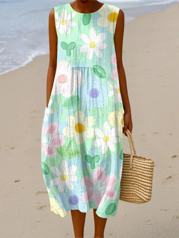 Vestido midi para mujer con estampado floral, confeccionado en un tejido ligero, fresco y cómodo, ideal para el verano