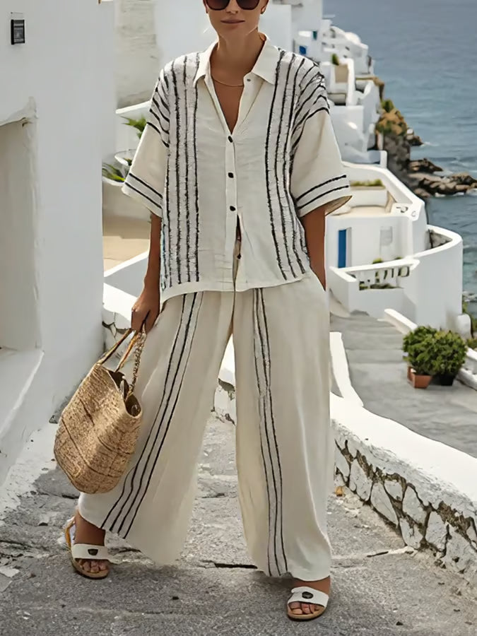 Conjunto de lino transpirable para mujer, elegante y confortable para verano