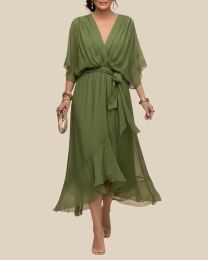 Aurora | Vestido de Gasa Envolvente en Midi