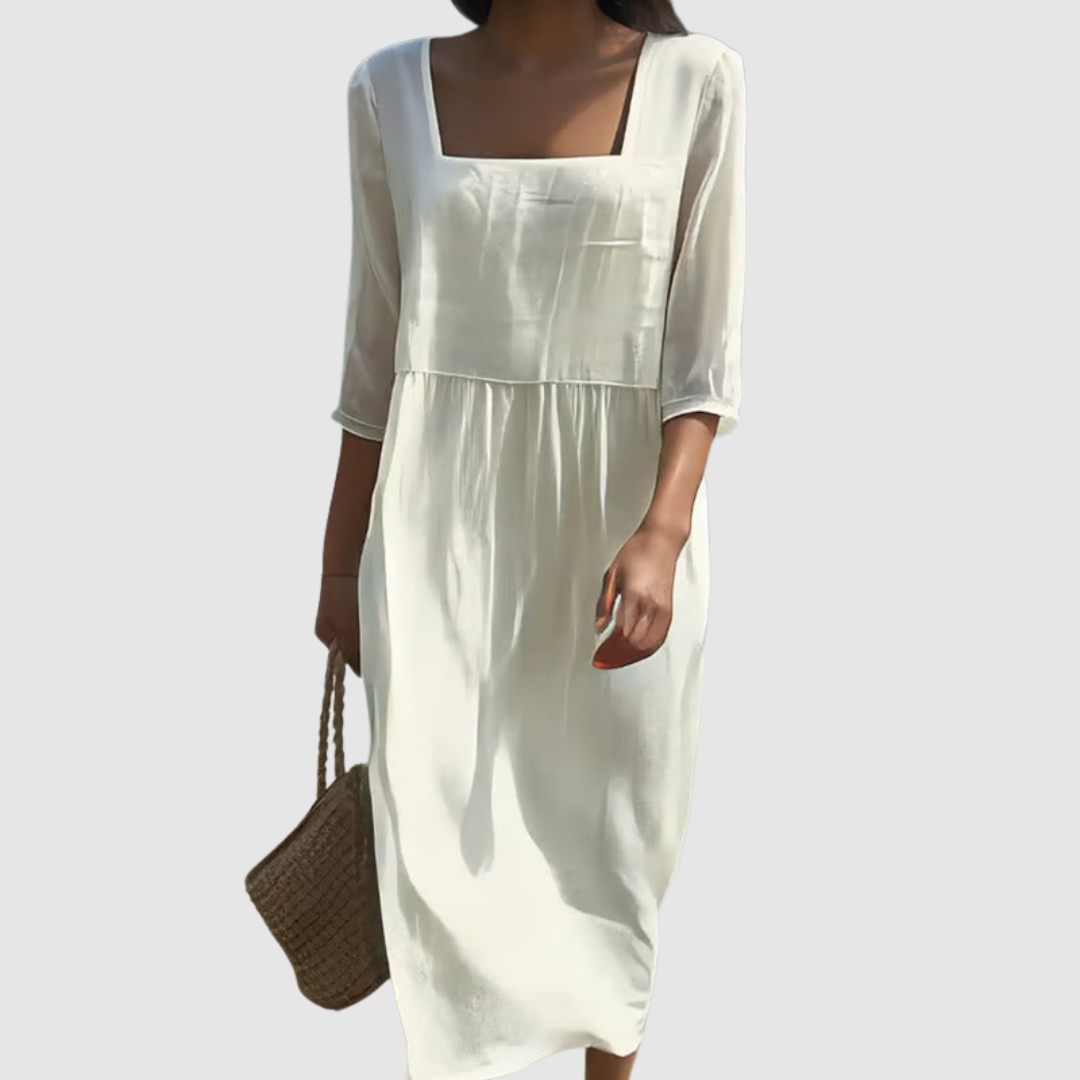 Lunelle | Vestido Informal de Lino con Cuello Redondo para Mujer de Verano