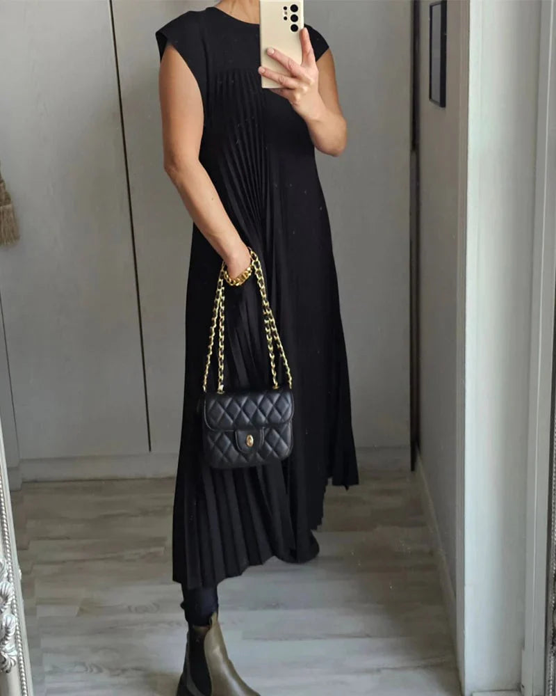 Vestido largo atemporal de corte fluido para mujer, cómodo y elegante para diario o viaje