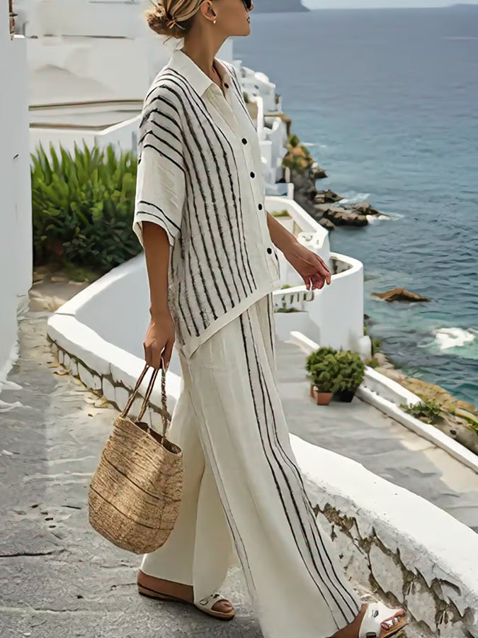 Conjunto de lino transpirable para mujer, elegante y confortable para verano