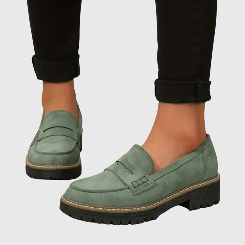 Mocasines de ante clásicos para mujer con suela robusta y plantilla cómoda, elegantes y versátiles para oficina o uso diario