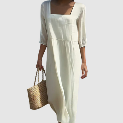 Lunelle | Vestido Informal de Lino con Cuello Redondo para Mujer de Verano