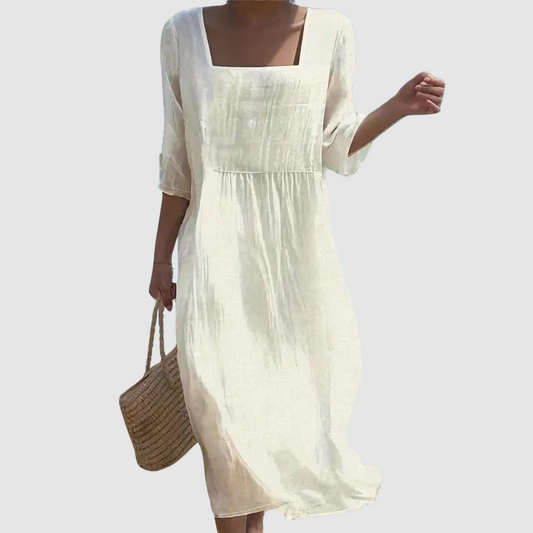 Lunelle | Vestido Informal de Lino con Cuello Redondo para Mujer de Verano