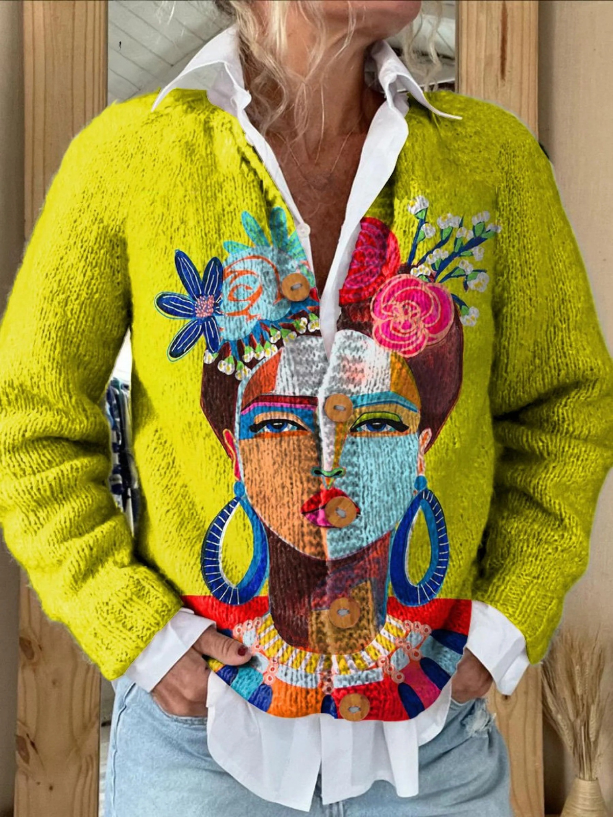 Jersey de mujer con estampado artístico y estilo versátil