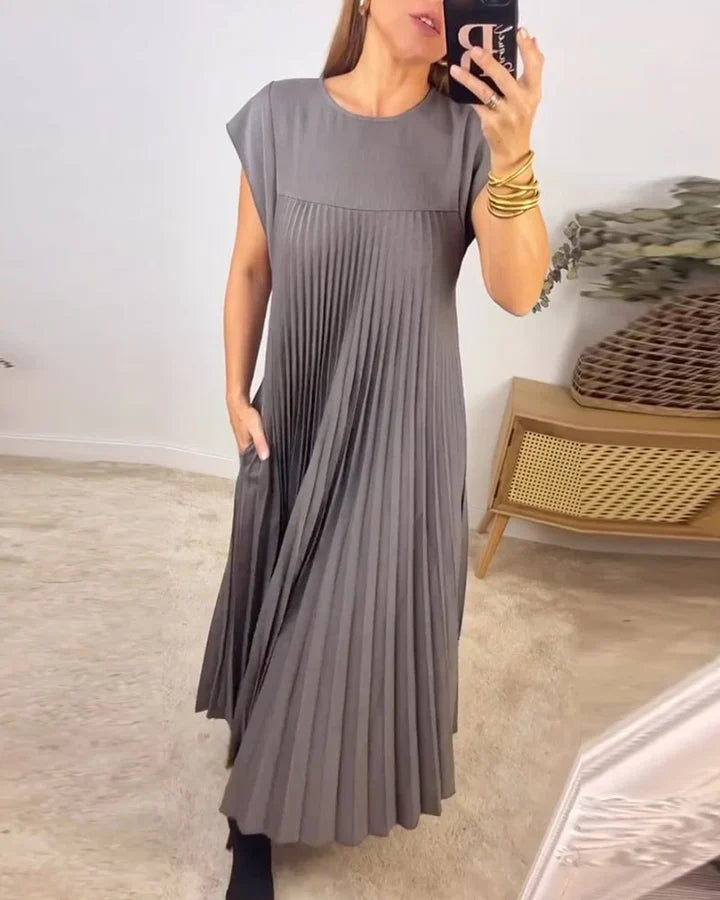 Vestido largo atemporal de corte fluido para mujer, cómodo y elegante para diario o viaje