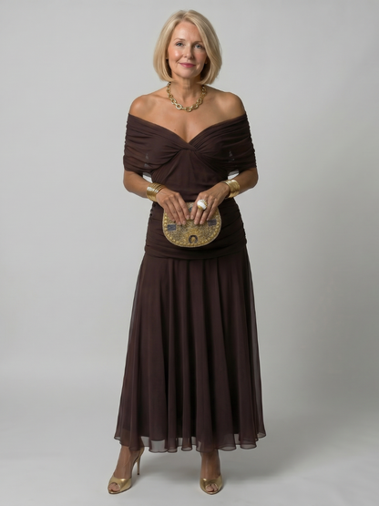 Vestido Off Shoulder Midi Fluido | Estilo Elegante para Mujer