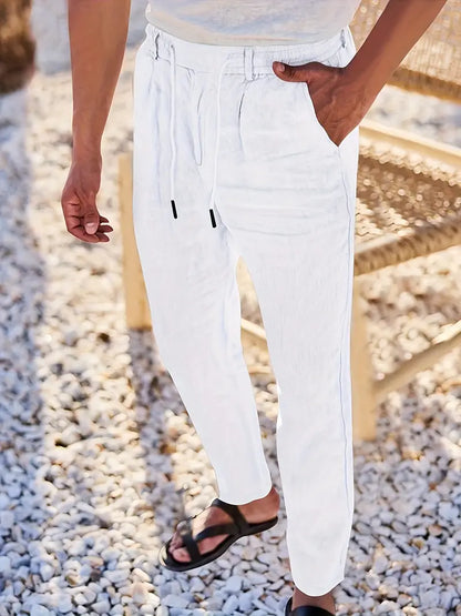 Pantalones anchos de lino con cordón para hombre - fresco y elegante