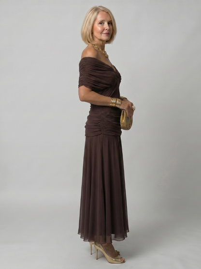 Vestido Off Shoulder Midi Fluido | Estilo Elegante para Mujer