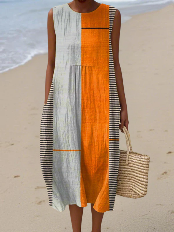 Vestido midi de verano para mujer con estampado multicolor y tejido ligero