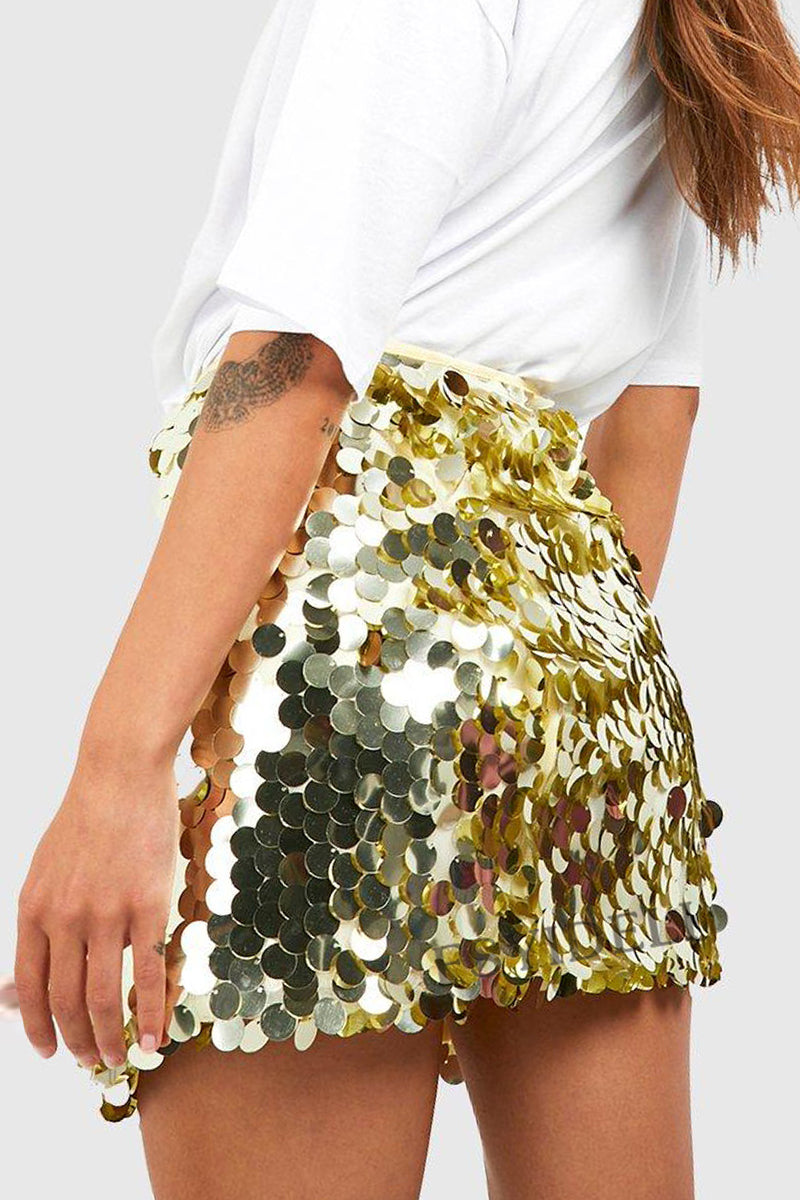 Falda corta para mujer con lentejuelas brillantes y diseño ajustado