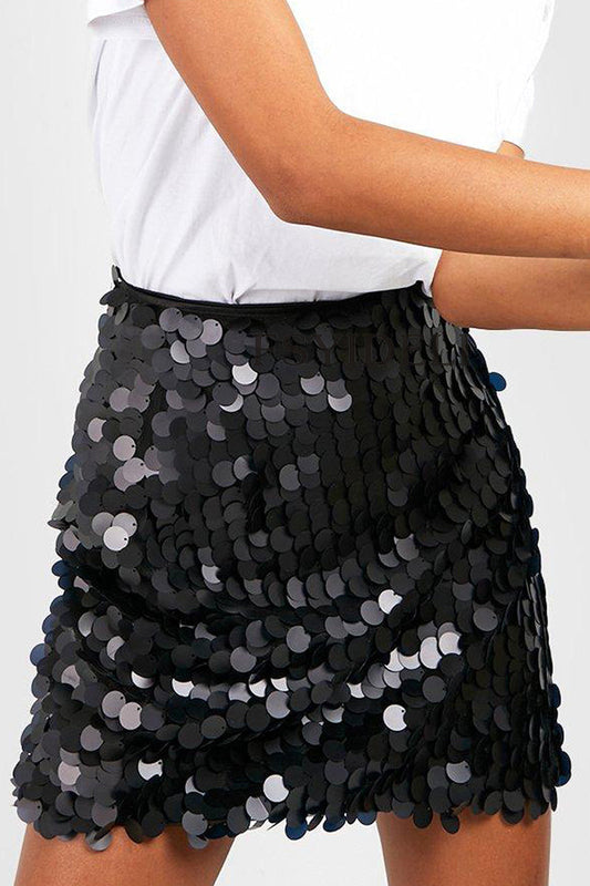 Falda corta para mujer con lentejuelas brillantes y diseño ajustado